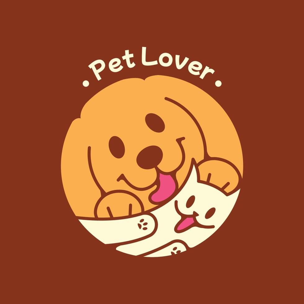 CUTE CAT AND DOG IN CIRCLE LOGO DESIGN vector