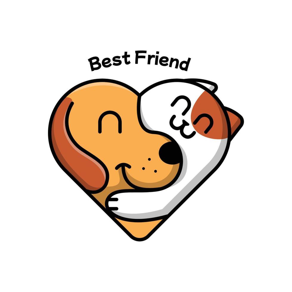 CUTE BEST FRIEND CAT AND DOG IS HUGGING LOGO DESIGN vector