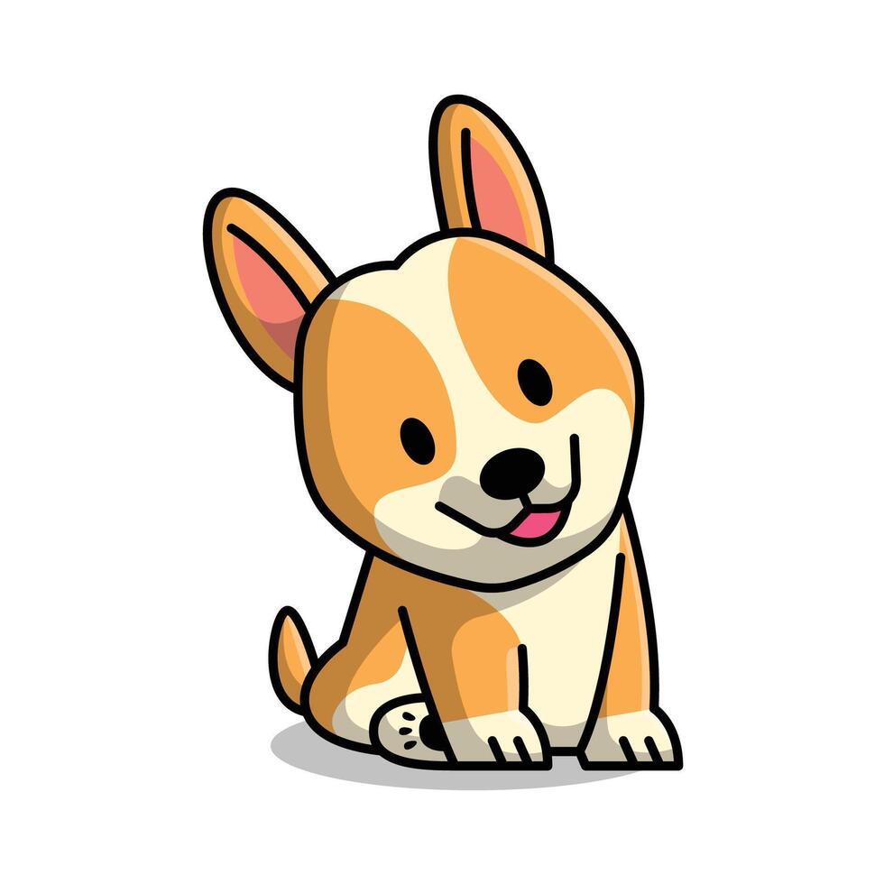 CUTE CORGI PUPPY IS SITTING CARTOON ILLUSTRATION vector