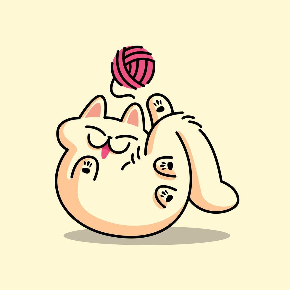 CUTE CAT IS PLAYING WITH A CLEW CARTOON ILLUSTRATION vector