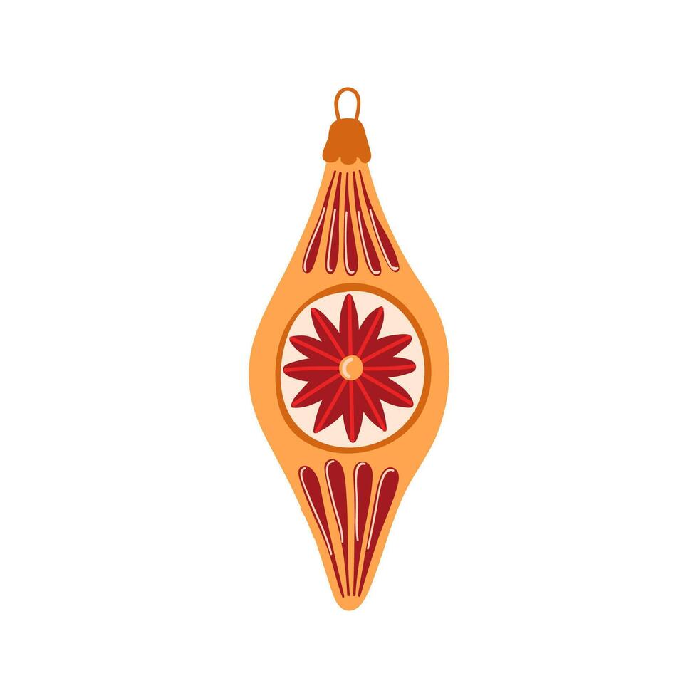Retro icicle ball with ornament fir tree toy.Vintage Christmas bauble ornament . Xmas holiday decor vector