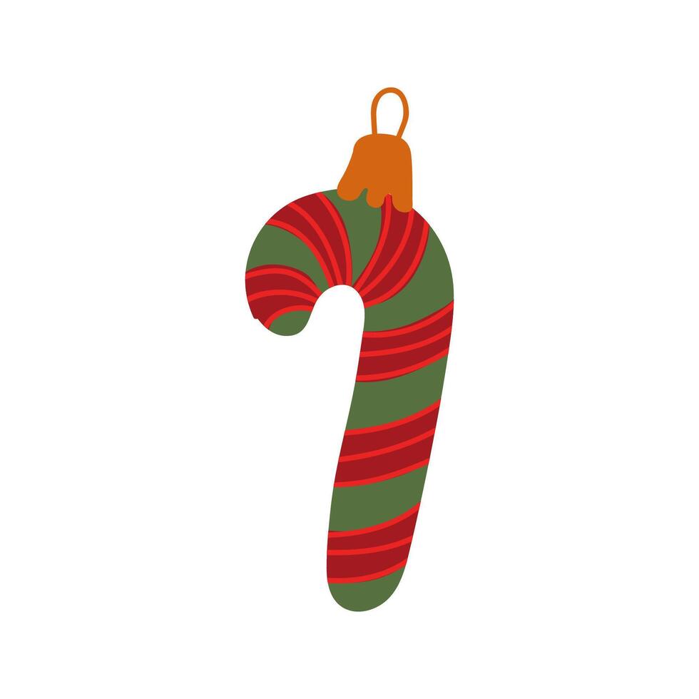 Retro sugar cane, fir tree toy.Vintage Christmas bauble ornament . Xmas holiday decor vector
