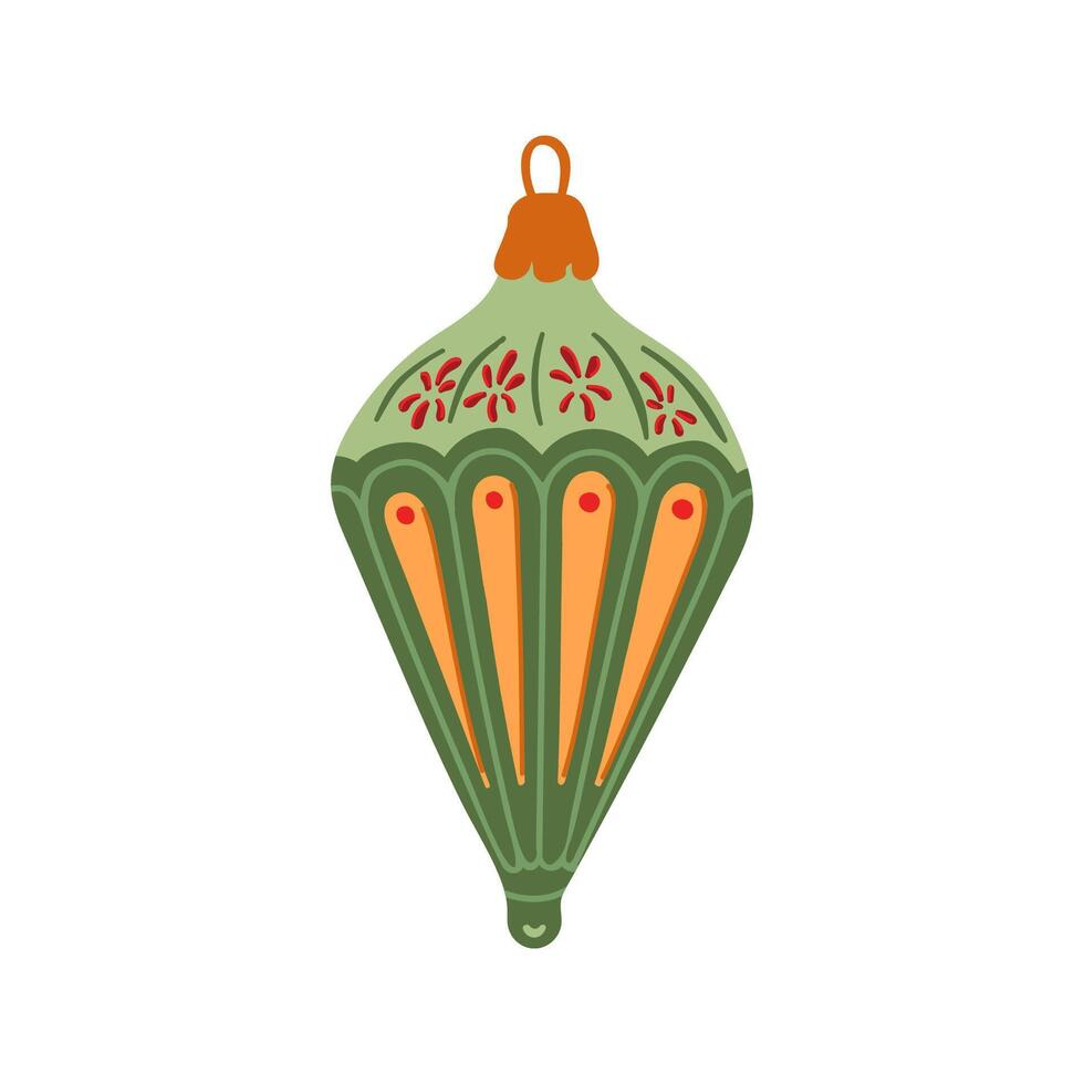 Retro icicle ball, ornament fir tree toy.Vintage Christmas bauble ornament . Xmas holiday decor vector