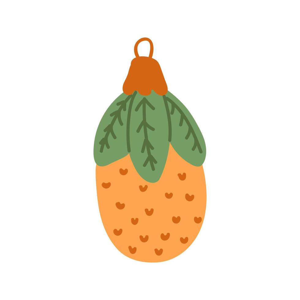 Retro orange tangerine, fir tree toy.Vintage Christmas bauble ornament . Xmas holiday decor vector