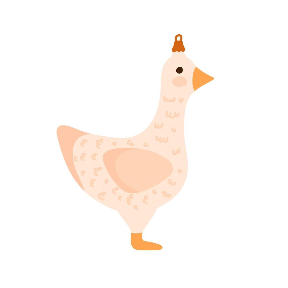 Retro goose, fir tree toy.Vintage Christmas bauble ornament . Xmas holiday decor vector