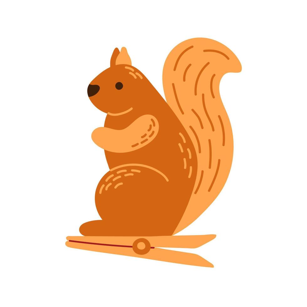 Retro squirrel, fir tree toy.Vintage Christmas bauble ornament . Xmas holiday decor vector