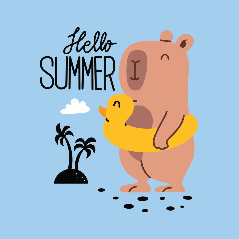 Cute capybara summertime illustration vector