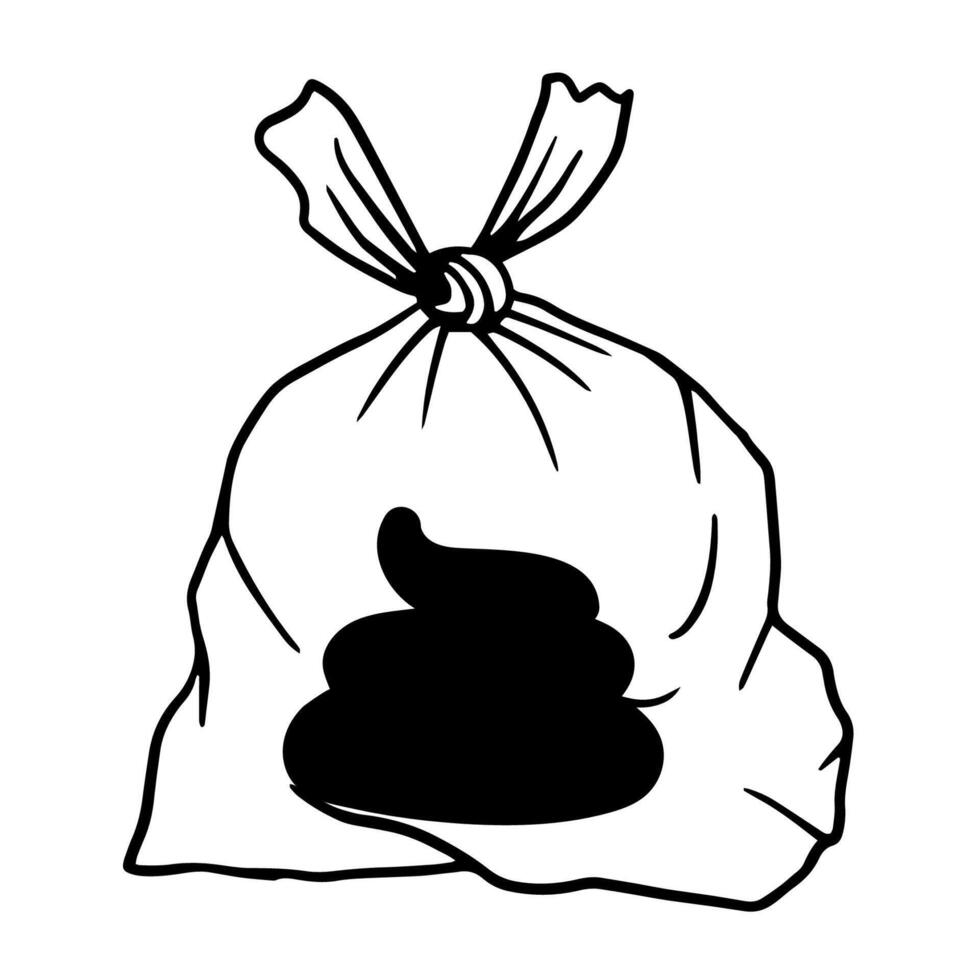 Dog poop in plastic bag. Transparent container with animal excrement. vector