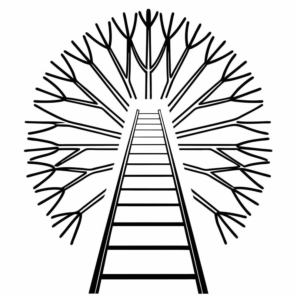 Abstract Ladder Reaching Toward a Tree concept as A soft abstract ladder with bokeh effects reaches toward a glowing tree symbolizing growth through community and compromise in ESG Square Square vector