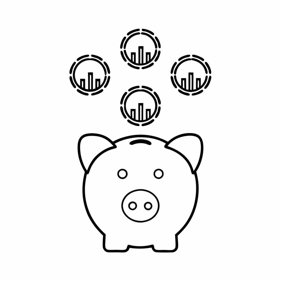 A piggy bank on white surface with holographic community icons and financial graphs floating above with copy space concept as Overhead shot of a piggy bank placed on a white surfa Square Square vector