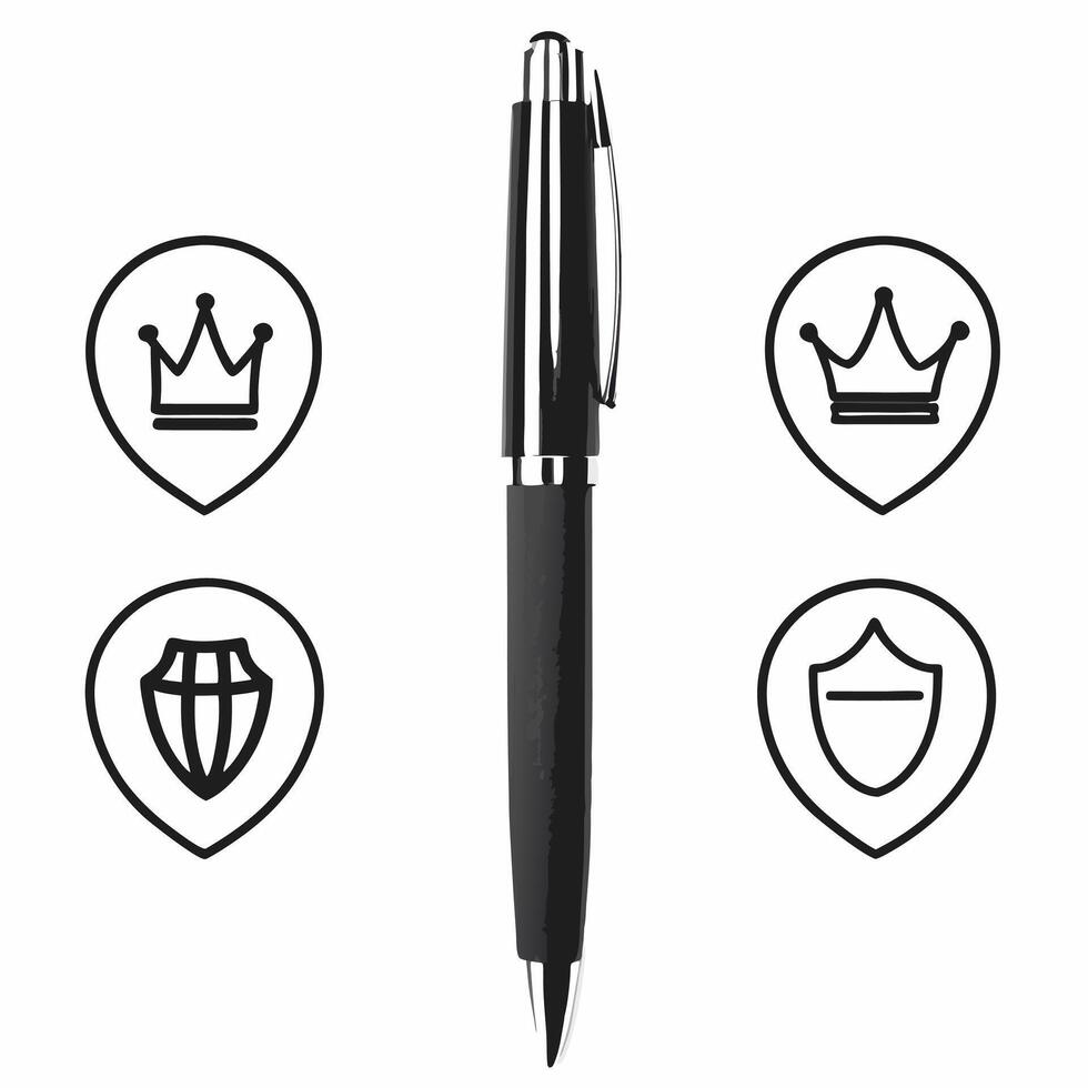 A pen standing upright on white background with holographic growth charts and handshake icons leaving copy space concept as Close up shot of a pen standing vertically against a wh Square Square vector