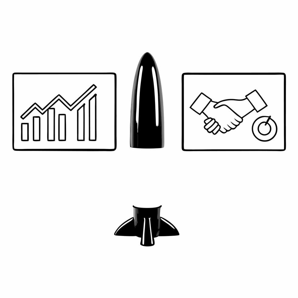 A rocket model on white background with holographic growth charts and handshake icons leaving copy space concept as Side view of a rocket model against a white background Surroun Square Set 2 Square vector