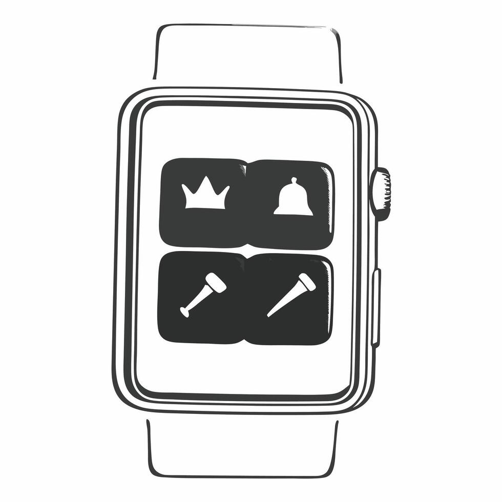 A smartwatch on white background displaying holographic crown and gavel icons leaving copy space concept as Close up shot of a smartwatch against a pure white background On its sc Square Square vector