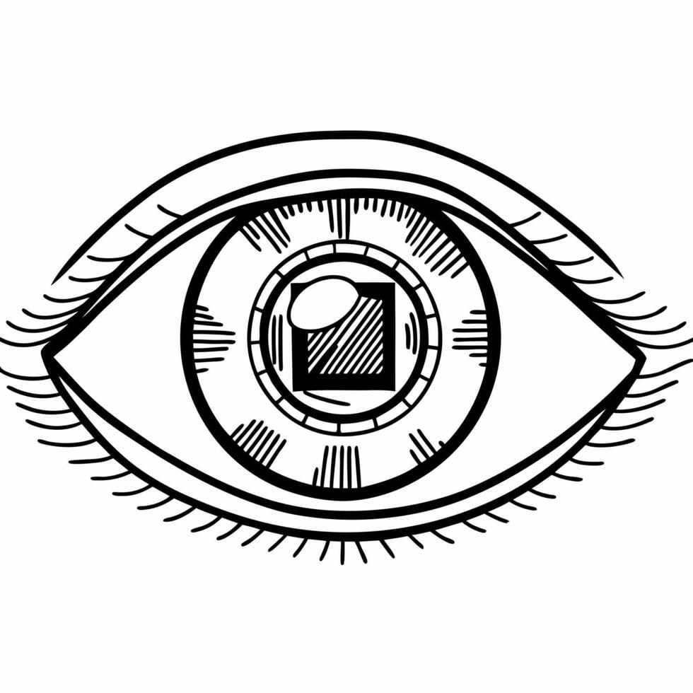 Biometric ESG data interface concept as Extreme close up of an iris with ESG data reflected in it Camera slowly pulls back to reveal the eye belongs to a business person interfaci Square Square vector