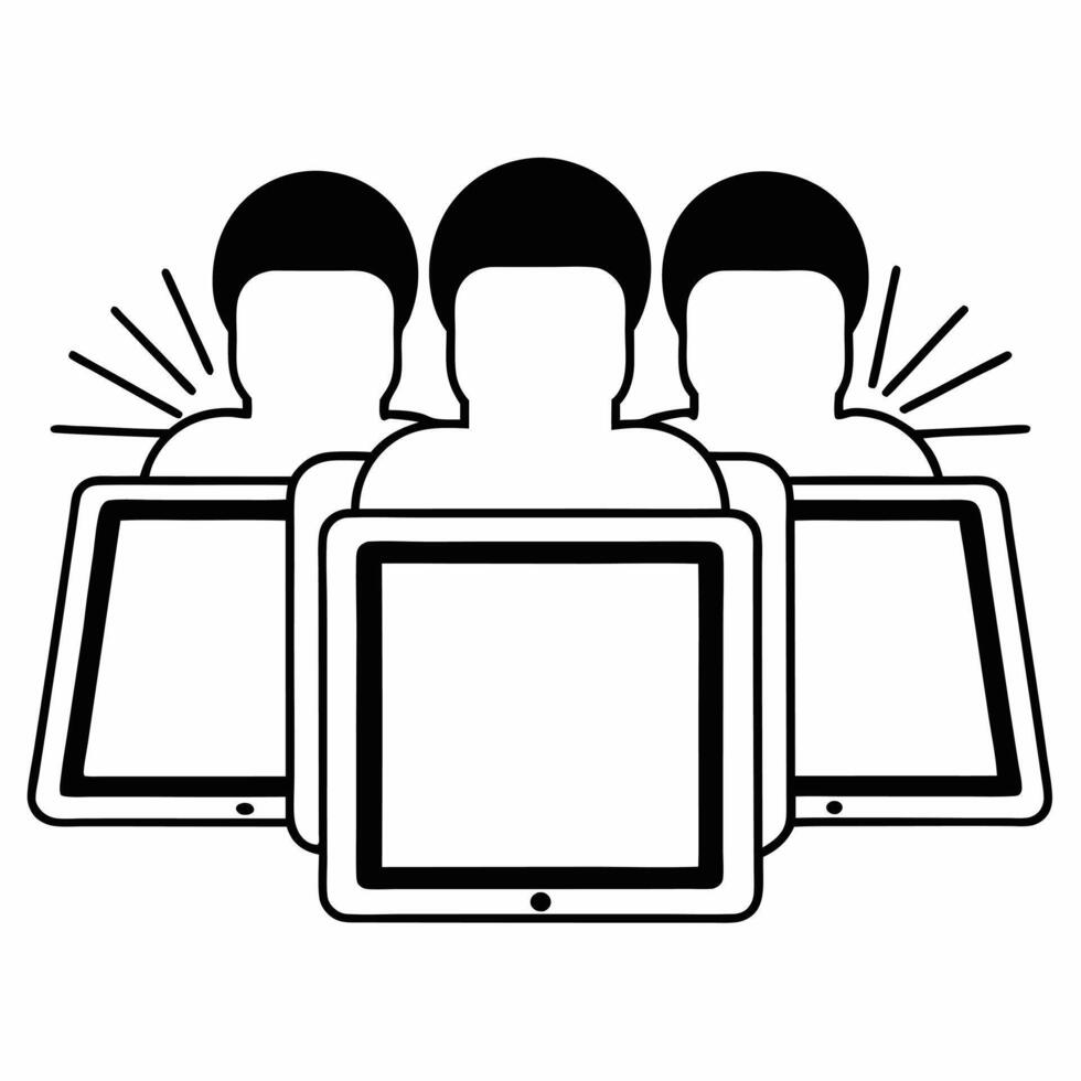 Bokeh Abstract Group Discussing with Tablets concept as Silhouettes of a group using tablets with bokeh digital effects symbolizing innovation and technology in ESG business negoti Square Square vector