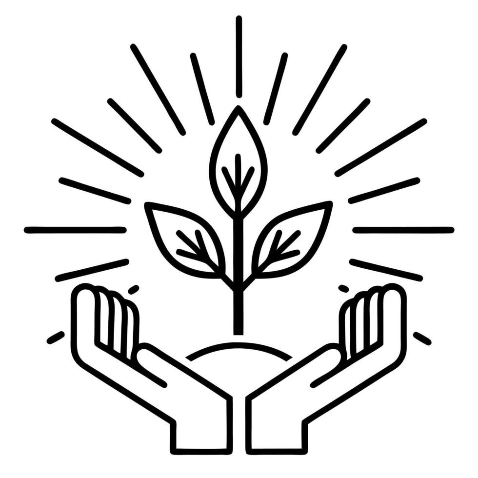 Bokeh Hands Reaching Towards Plant concept as Soft focus hands reaching out towards a growing plant with bokeh lights The camera tilts downwards symbolizing collective effort in e Square Square vector