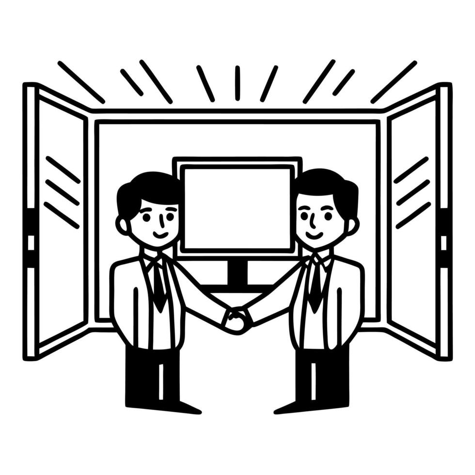 Business partners shaking hands after a successful meeting concept as A illustration of business partners shaking hands after a successful meeting utilizing a 3 color palett Square Square vector