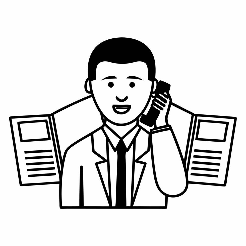 Candid business leader speaking on the phone while reviewing reports concept as A candid image capturing a business leader multitasking by speaking on the phone while reviewing imp Square Square vector