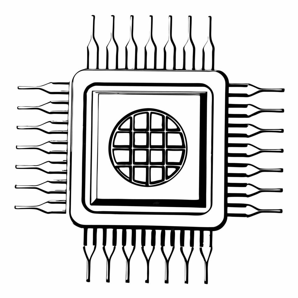 Close up of a globe reflected in a microchip surface concept as A macro shot of a microchip reflecting a miniature globe on its surface symbolizing global community and growth in t Square Square vector