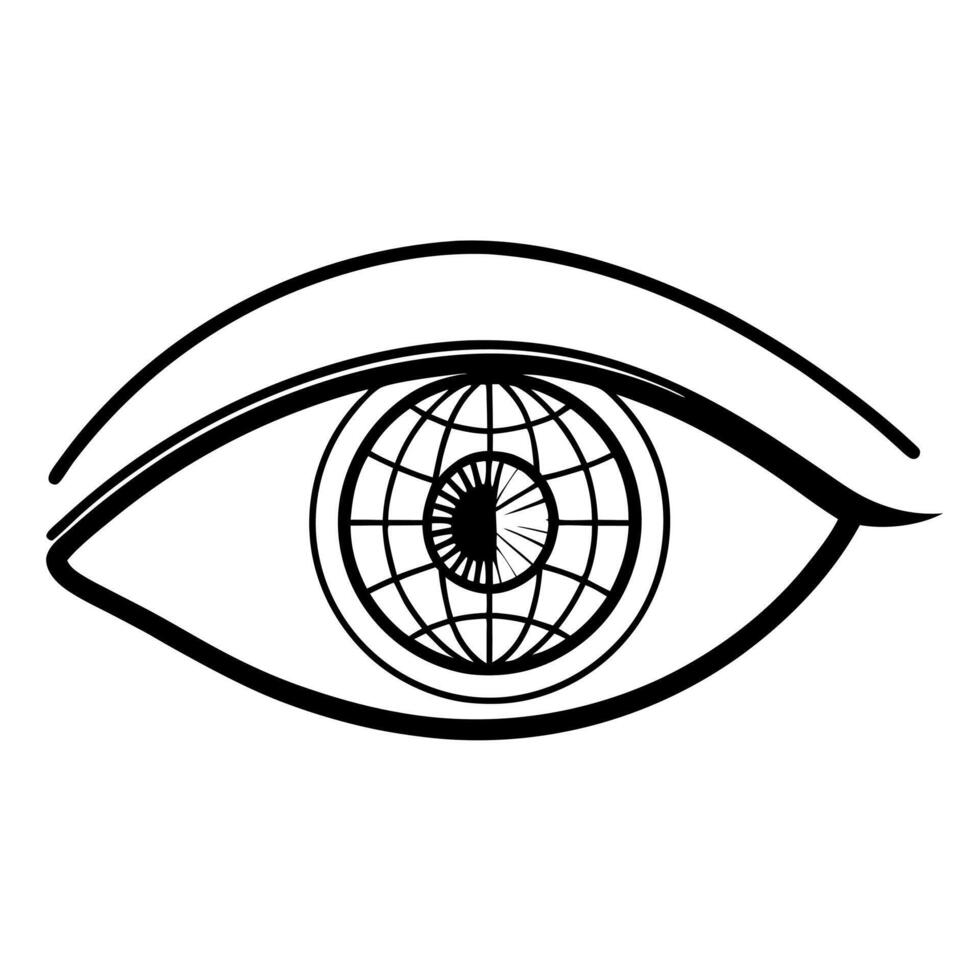 Close up of Eye Reflecting Holographic Globe concept as A macro shot of a human eye reflecting a holographic globe The camera zooms in on the iris to capture the intricate details Square Square vector