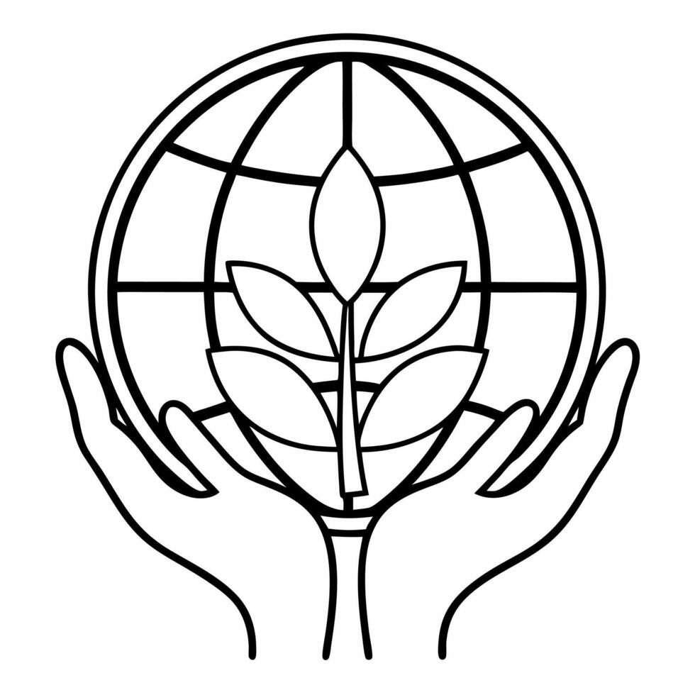 Close up of Hands Holding Globe with Seedling concept as A macro shot of hands cradling a small globe with a seedling growing on it The camera focuses on the seedling and hands sy Square Square vector