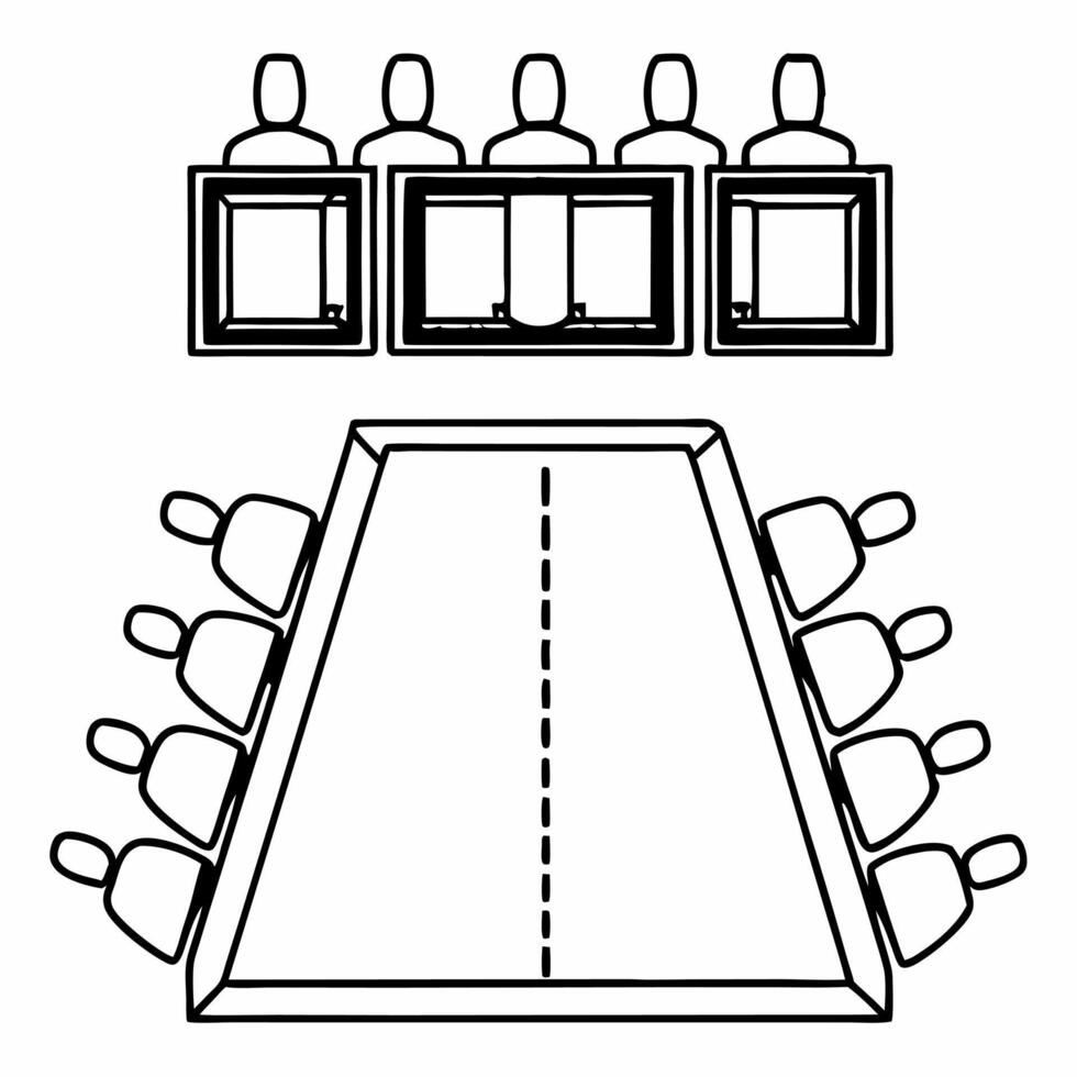 Conference Table with Holographic Bridge and Community concept as A conference table on a glossy white floor has two holographic icons hovering above a bridge symbolizing compromis Square Square vector