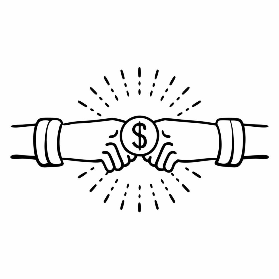 Flat Abstract handshake with dollar sign concept as Two softly focused hands shaking with a glowing dollar sign between them set against a backdrop of cool toned bokeh lights The Square Square vector