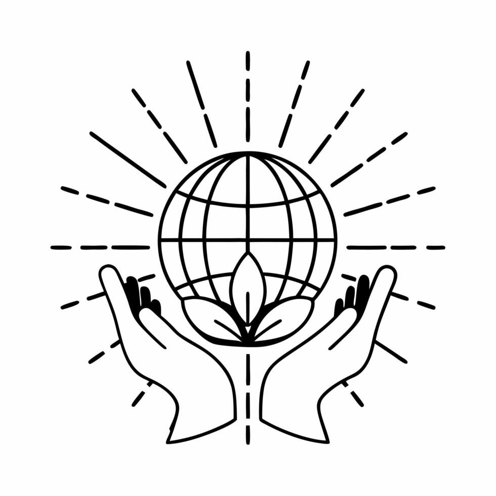 Flat Abstract Hands Holding Globe with Plants concept as Soft abstract hands hold a glowing globe sprouting plants amid bokeh effects symbolizing community growth achieved through Square Square vector