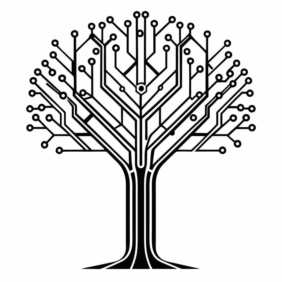 Flat Abstract Technology Tree with Bokeh Effects concept as A tree made of circuit lines with bokeh lights symbolizes the fusion of innovation and sustainability The camera zooms Square Square vector