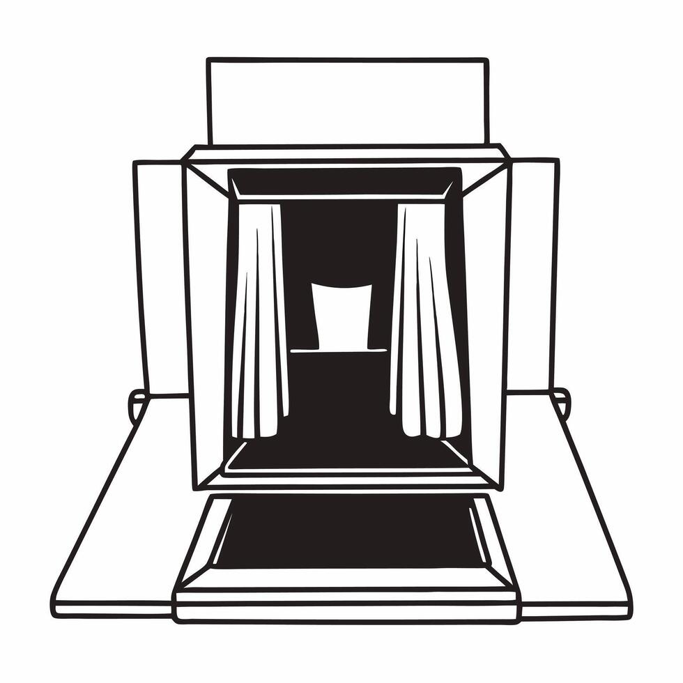 Flat Antigravity voting booth with flying ballot curtain concept as Close up of a voting booth defying gravity with its curtain flying open to reveal a glowing ballot inside Camer Square Square vector