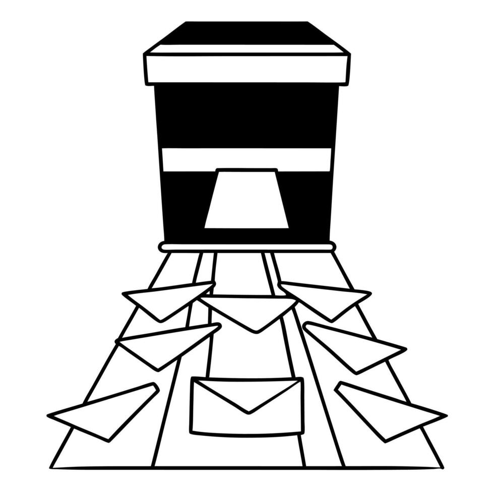 Flat Ascending ballot drop box concept as Medium shot of a ballot drop box rising upwards with a trail of envelopes flowing into it Camera follows its ascent against a white backg Square Square vector