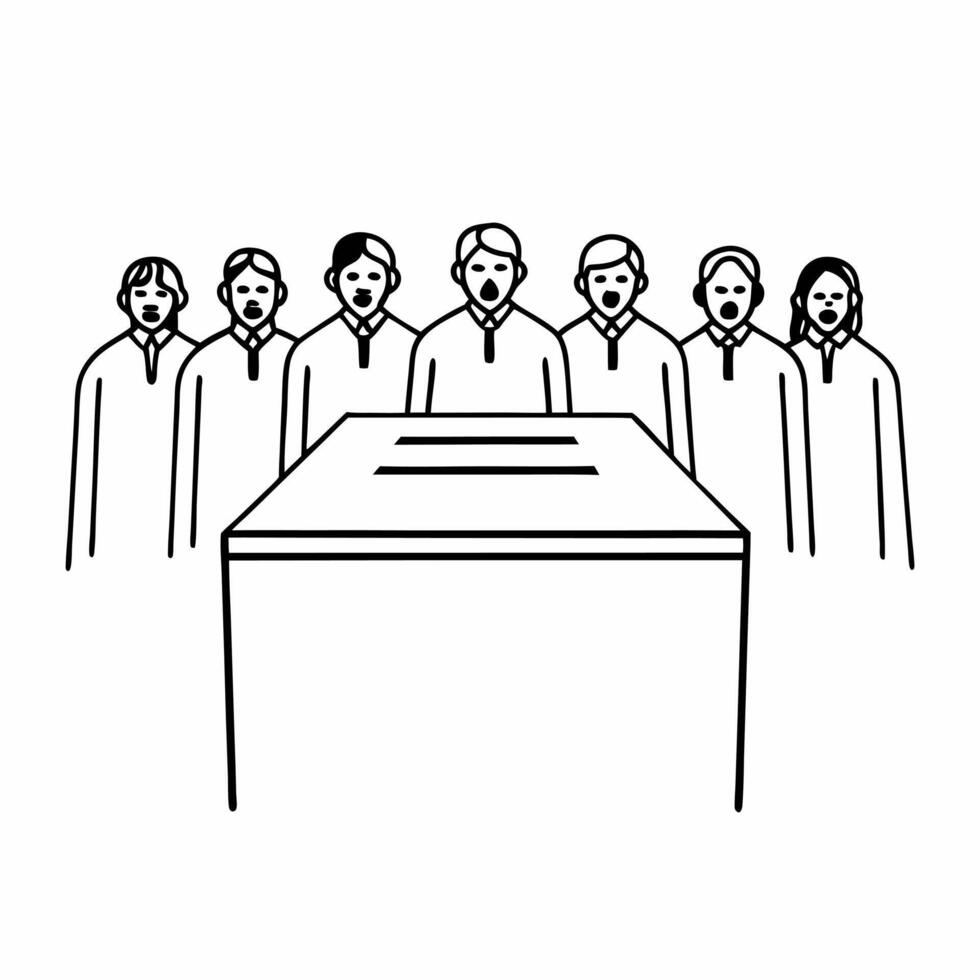 Flat Ballot box anticipation concept as Medium shot of a line of voters focusing on their varied expressions as they approach the ballot box Camera pans slowly across the line cap Square Square vector