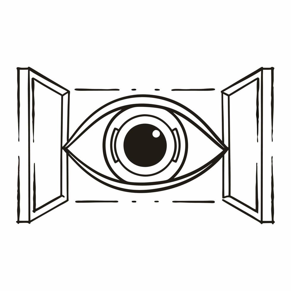 Flat Biometric voter verification concept as Extreme close up of an eye being scanned for voter identification Camera slowly zooms out to reveal a futuristic voting booth Emphasi Square Square vector