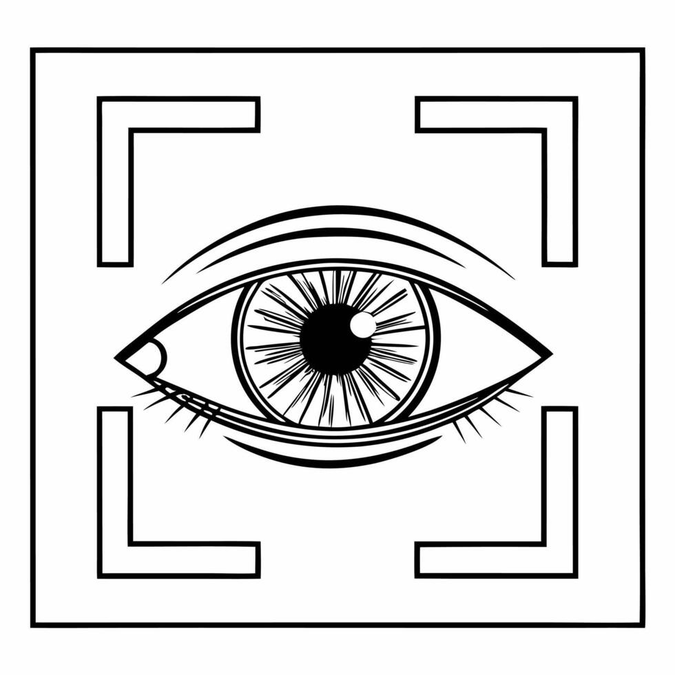 Flat Biometric voter verification eye concept as Macro shot of an eye undergoing biometric scanning for voter verification Camera slowly zooms out to reveal futuristic scanning te Square Square vector