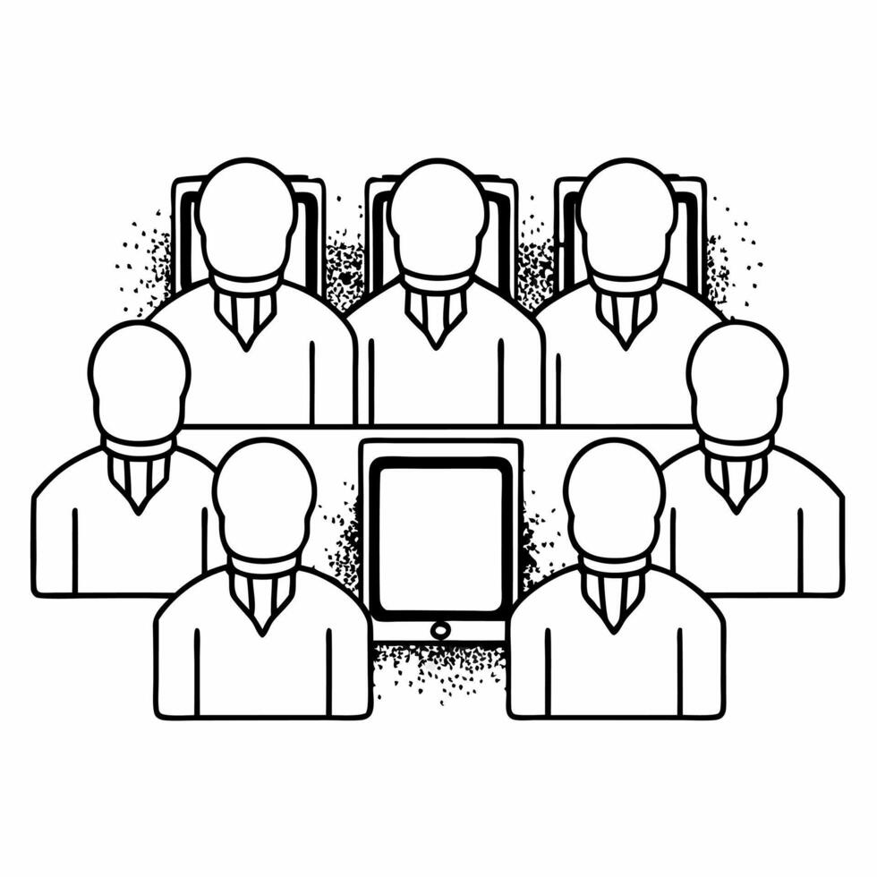 Flat Bokeh Abstract Group Discussing with Tablets concept as Silhouettes of a group using tablets with bokeh digital effects symbolizing innovation and technology in ESG business n Square Square vector