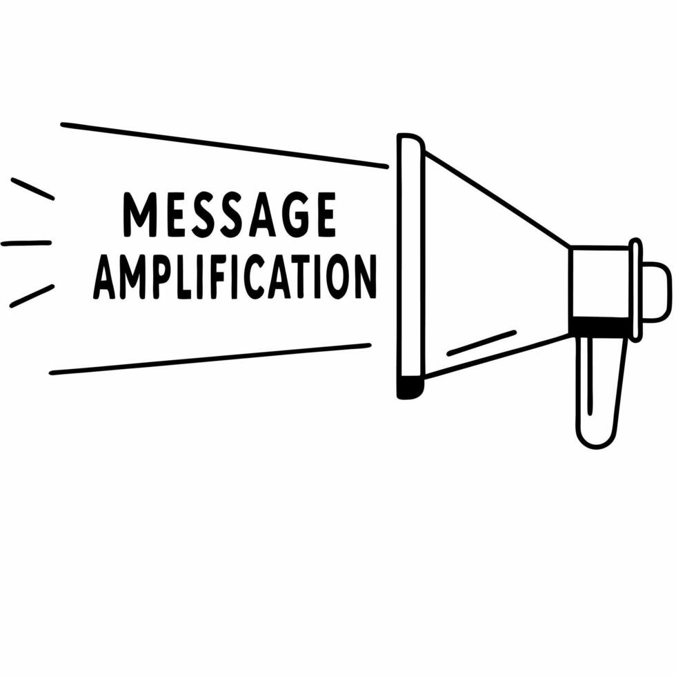 Flat Campaign message amplification megaphone concept as of a megaphone amplifying campaign messages with increasing size text Camera follows the path of the amplified mess Square Square vector