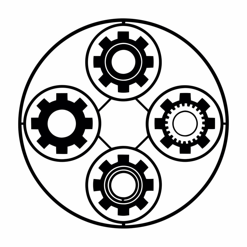 Flat Circular ESG infographic with interconnected gears concept as Close up of a circular infographic with E S and G sections each containing gears representing various aspects of Square Square vector