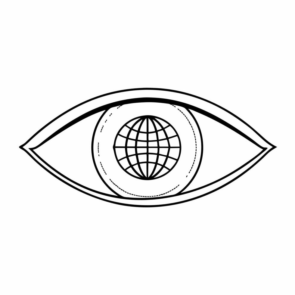 Flat Close up of Eye Reflecting Holographic Globe concept as A macro shot of a human eye reflecting a holographic globe The camera zooms in on the iris to capture the intricate de Square Square vector