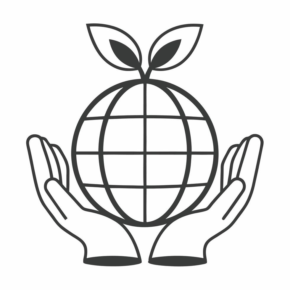 Flat Close up of Hands Holding Globe with Seedling concept as A macro shot of hands cradling a small globe with a seedling growing on it The camera focuses on the seedling and han Square Square vector