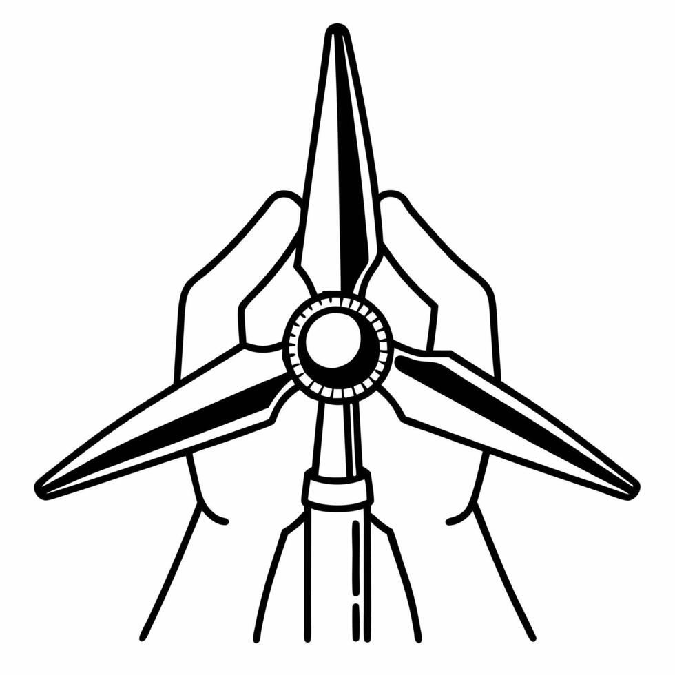 Flat Close up of Holographic Wind Turbine in Hands concept as A macro shot of a small holographic wind turbine held between two fingers The camera zooms in to capture the intricat Square Square vector