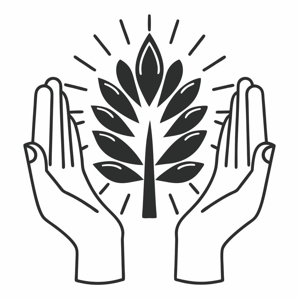 Flat Close up of Holographic Tree in Hands concept as A macro shot of hands holding a holographic tree growing upwards The camera zooms in to emphasize the fusion of technology an Square Square vector