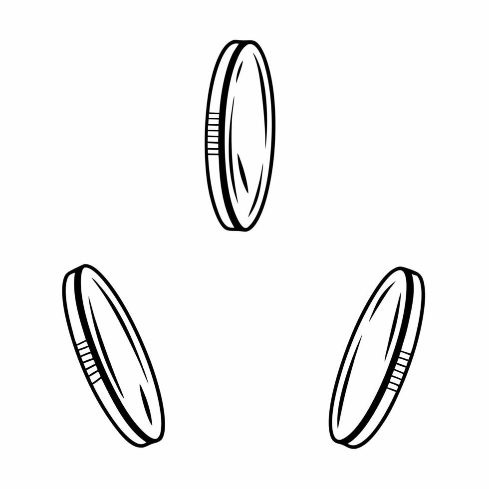 Flat Coins Spinning in Mid Air concept as coins are shown spinning in mid air against a white background The camera captures a dynamic side view highlighting their rotation Square Square vector