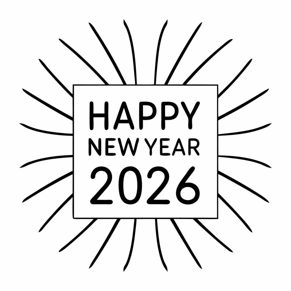 Flat Colorful Fireworks Frame concept as A vibrant frame filled with colorful fireworks designed to highlight the text Happy New Year 2026 The isolated white background enhances t Square Square vector
