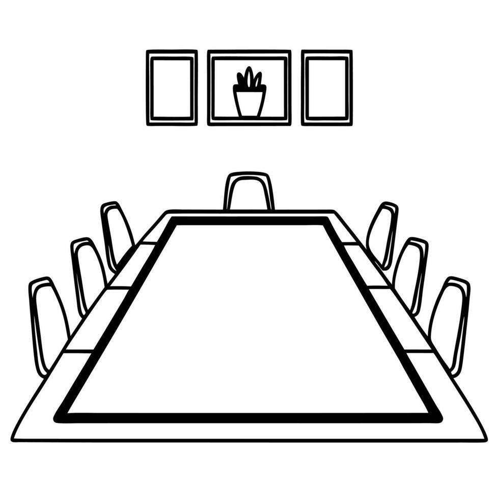 Flat Conference Table with Holographic Scale and Plant concept as A conference table set on a glossy white floor has two holographic icons hovering above a balanced scale symbolizi Square Square vector