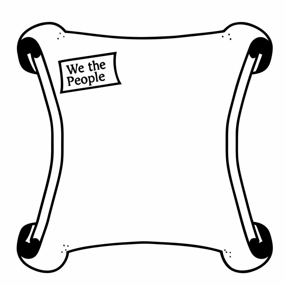 Flat Constitution scroll frame with ballot concept as Wide shot of a frame formed by an unrolling constitution scroll with a ballot paper floating in the center Camera follows the Square Square vector