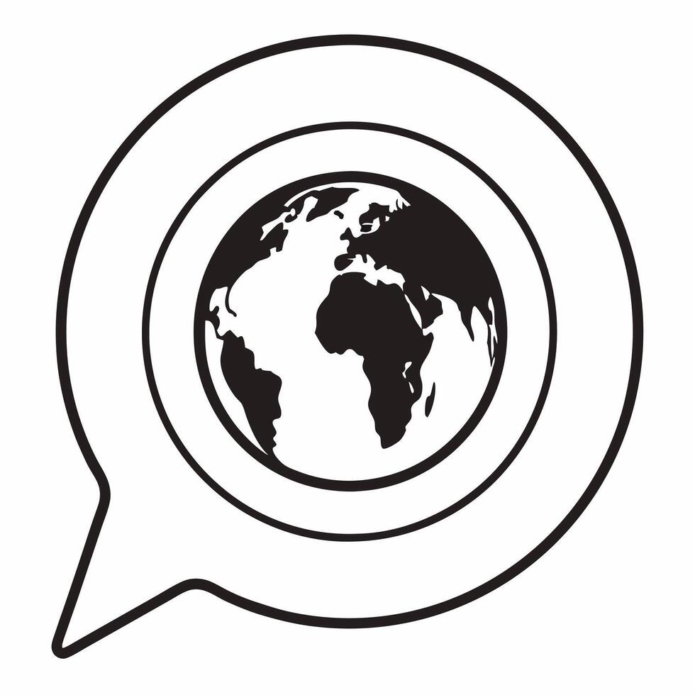 Flat Earth and Chat Bubble Icon concept as A image showing the Earth inside a chat bubble symbolizing global discussions in ESG negotiations Isolated on a white background Square Square vector