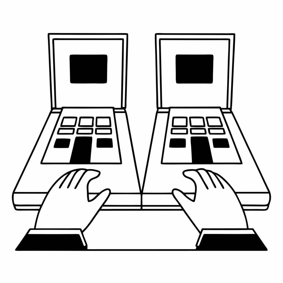 Flat Election officials testing voting machines concept as Close up shots of hands operating machines interspersed with wider views of testing process Camera captures careful chec Square Square vector