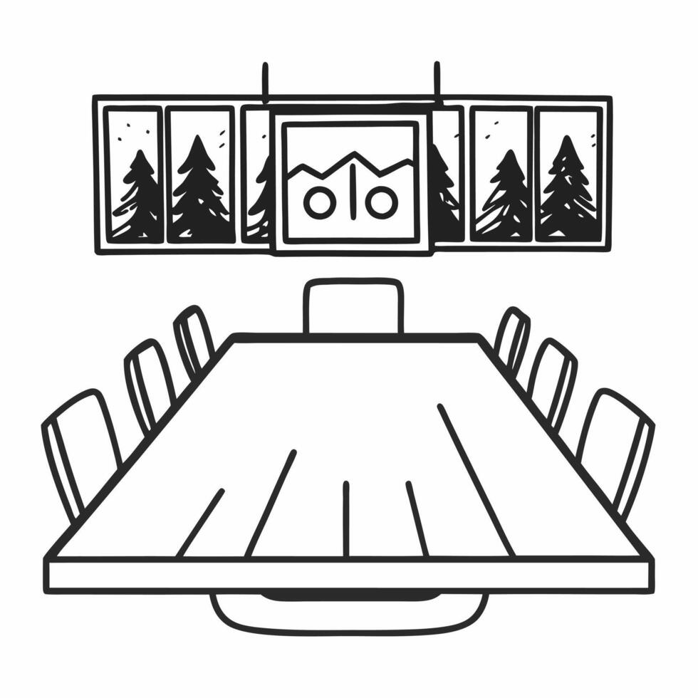 Flat Ethereal boardroom with eco elements concept as Slow pan across a softly lit boardroom where business figures discuss around a table made of reclaimed wood Floating holograph Square Square vector