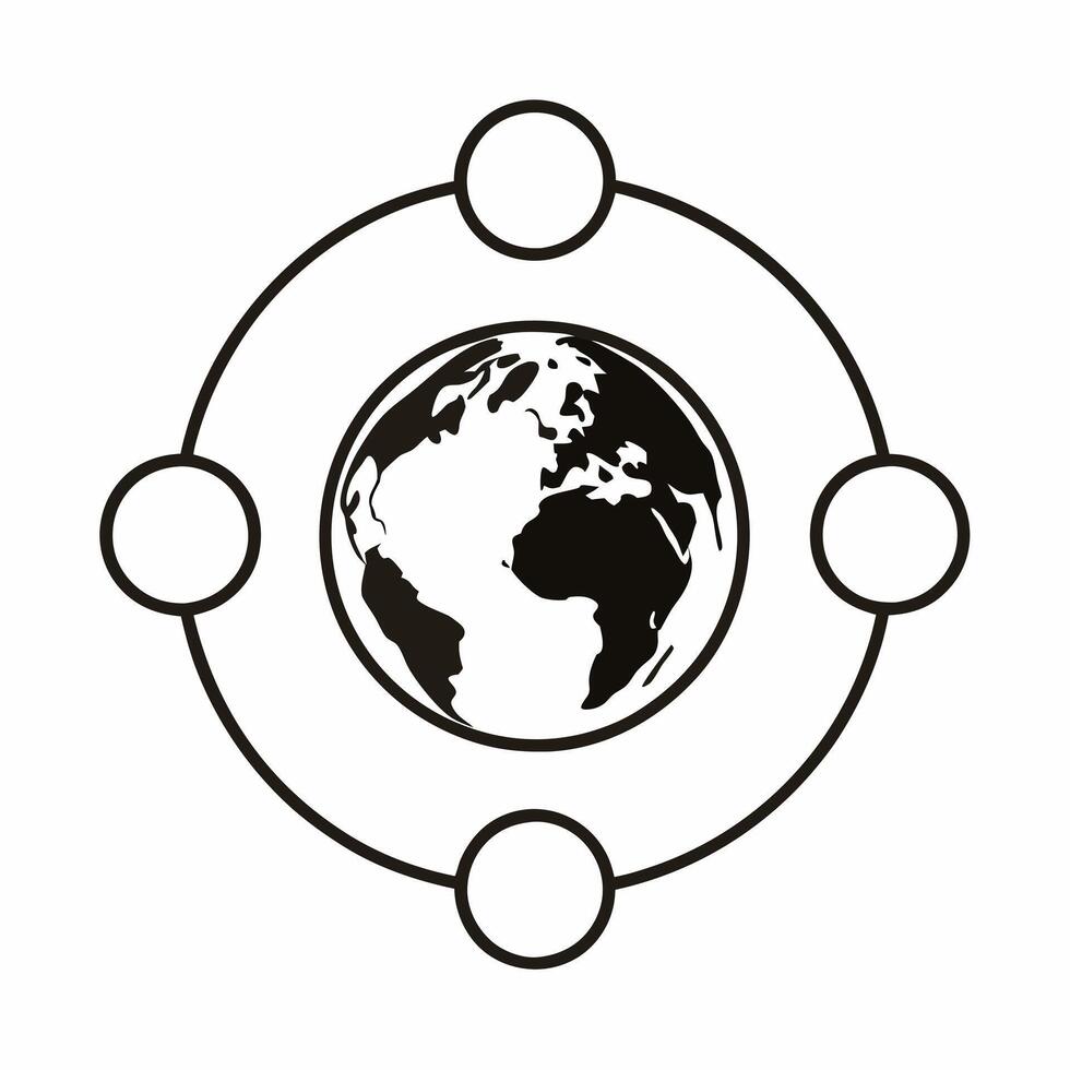 Flat Floating Earth with Network Connections concept as A Earth with glowing network lines orbiting around it floats against a white background The camera focuses on the ne Square Square vector