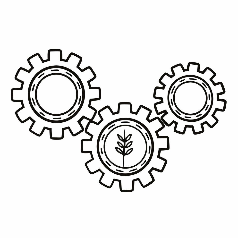 Flat Floating Gears with Plant Sprout concept as A set of gears with a small plant sprout emerging from them appears to float against a white background The camera angle captures Square Square vector